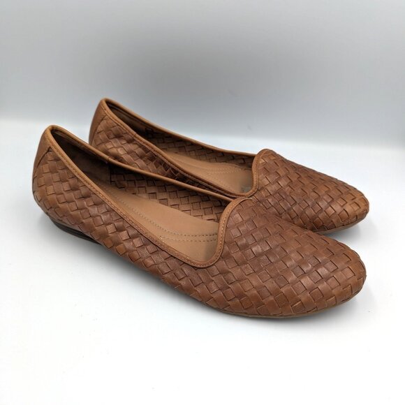 Naturalizer N5 Comfort Flat Slip On Shoes Brown Woven Leather Women's 12 (42) - Picture 1 of 7